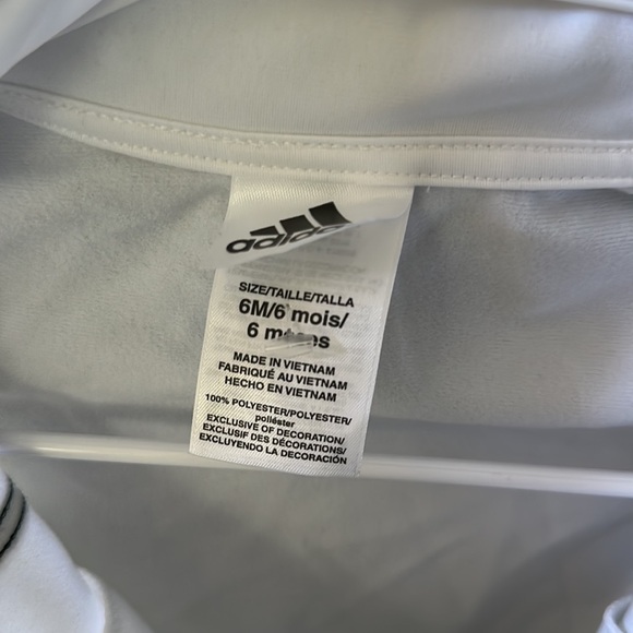 ADIDAS JACKET 6 months ECU in white with black trim, pockets, front zipper - Picture 7 of 11